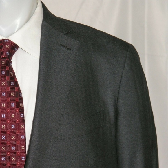 Ermenegildo Zegna Cool Effect Gray Herringbone Recent Two Button Suit Jacket 46R - Picture 1 of 10
